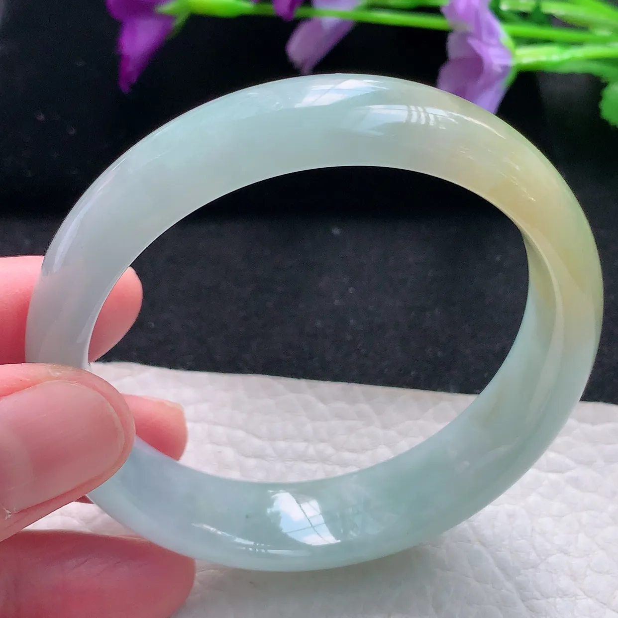 mq自然光55.5*14*7.3平安镯 天然缅甸翡翠a货手镯黄翡正圈宽边镯子