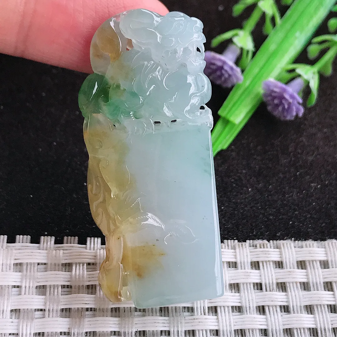 自然光47/19.8/11.6老坑冰润起胶福禄寿三彩貔貅印章翡翠玉百搭