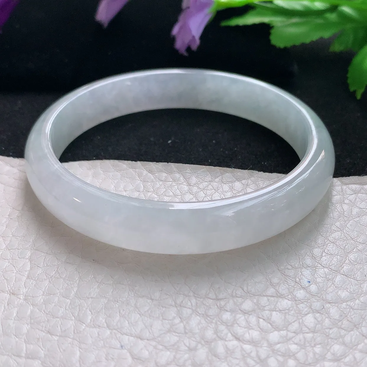 yh自然光60*11.2*6.5平安镯天然缅甸翡翠a货手镯白月光清透正圈宽边大圈口镯子