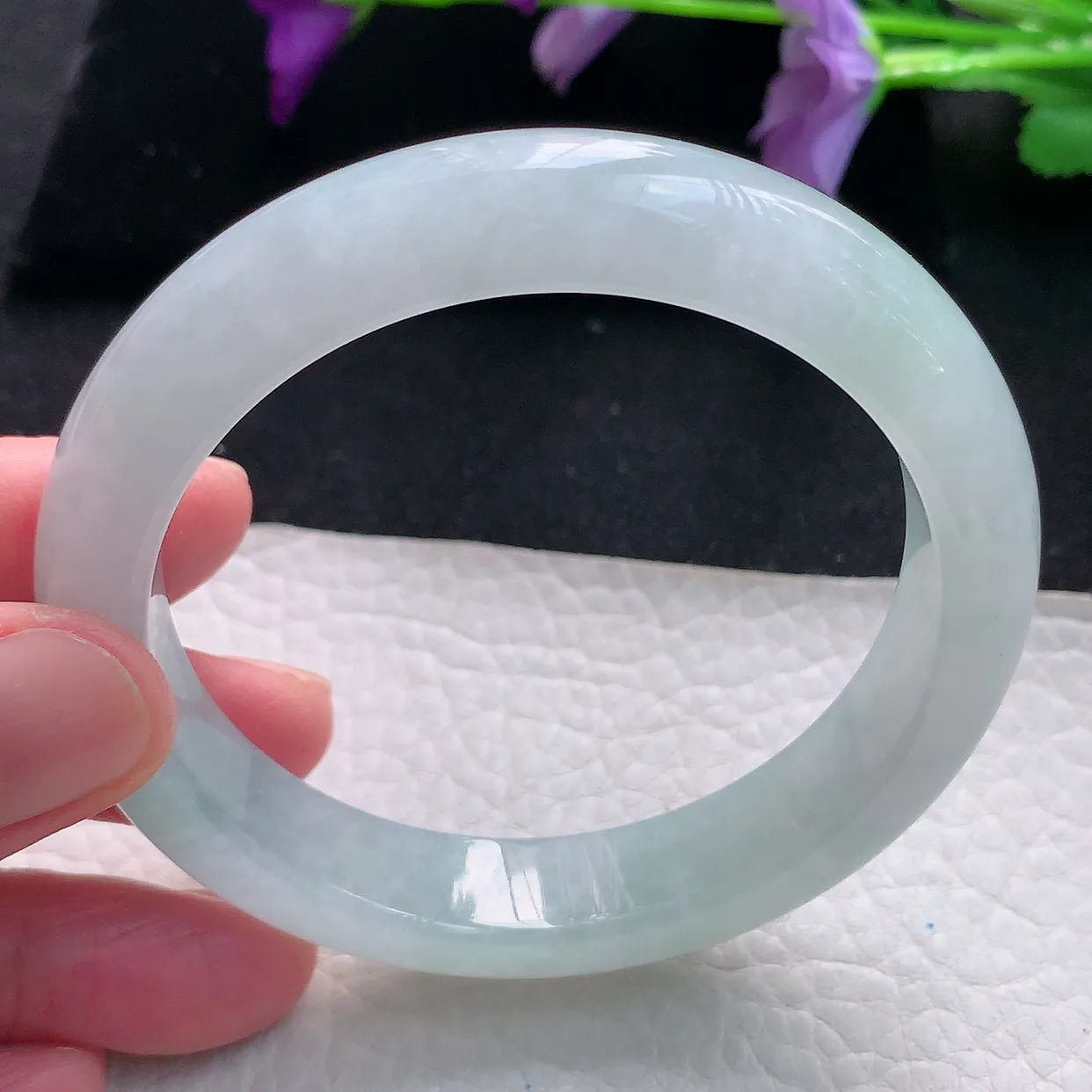 jm自然光56.5*12.5*8.7平安镯 天然缅甸翡翠a货手镯白月光正圈冰透镯子