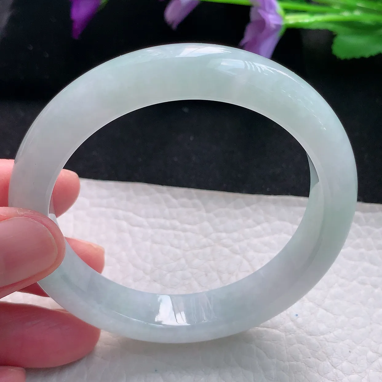 jm自然光56.5*12.5*8.7平安镯 天然缅甸翡翠a货手镯白月光正圈冰透镯子