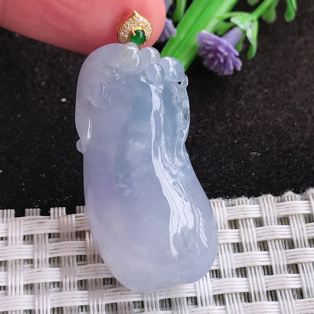 自然光38/18.8/11老坑18k金镶嵌冰润起胶紫罗兰福瓜吊坠翡翠玉坠挂件