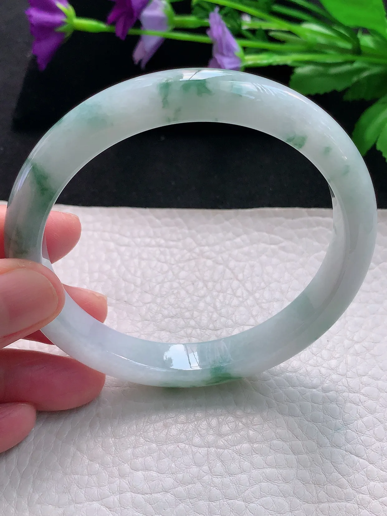 js自然光65*11.3*8.5平安镯大圈口天然缅甸翡翠手镯水润正圈宽边镯子