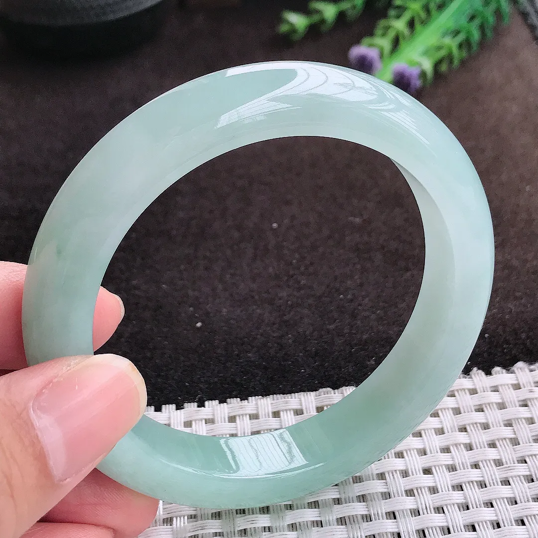 自然光57.5/12.3/9.3老坑冰胶果冻冰晴天空蓝手镯宽边翡翠玉镯美人镯