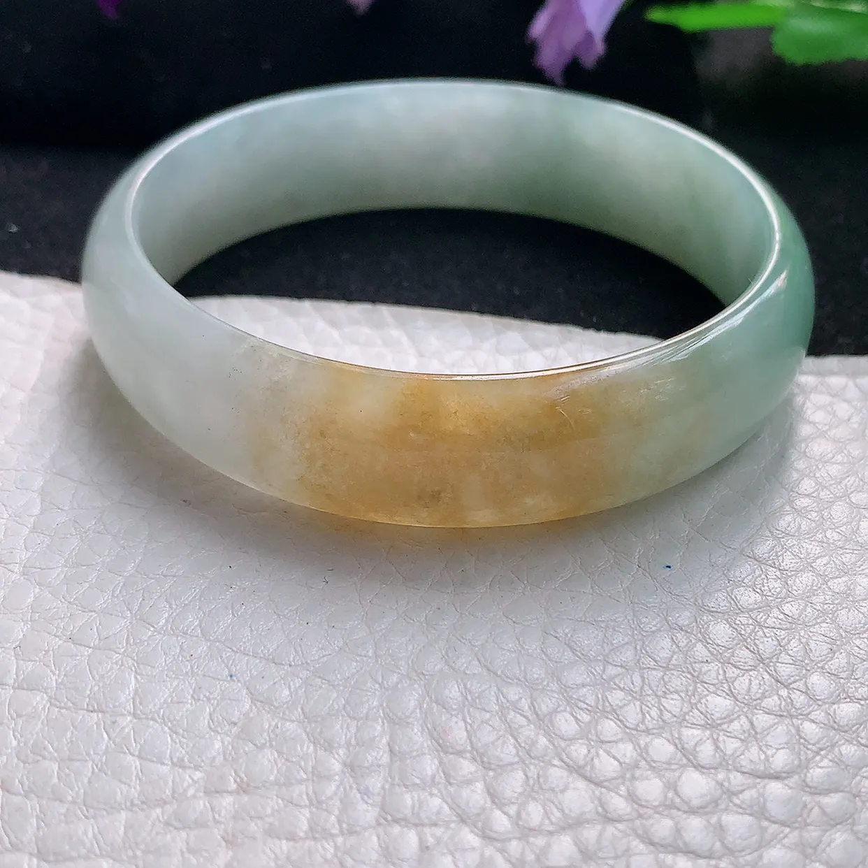 mq自然光60*15*5轮胎镯 天然缅甸翡翠a货手镯黄翡正圈宽边平安镯冰透镯子