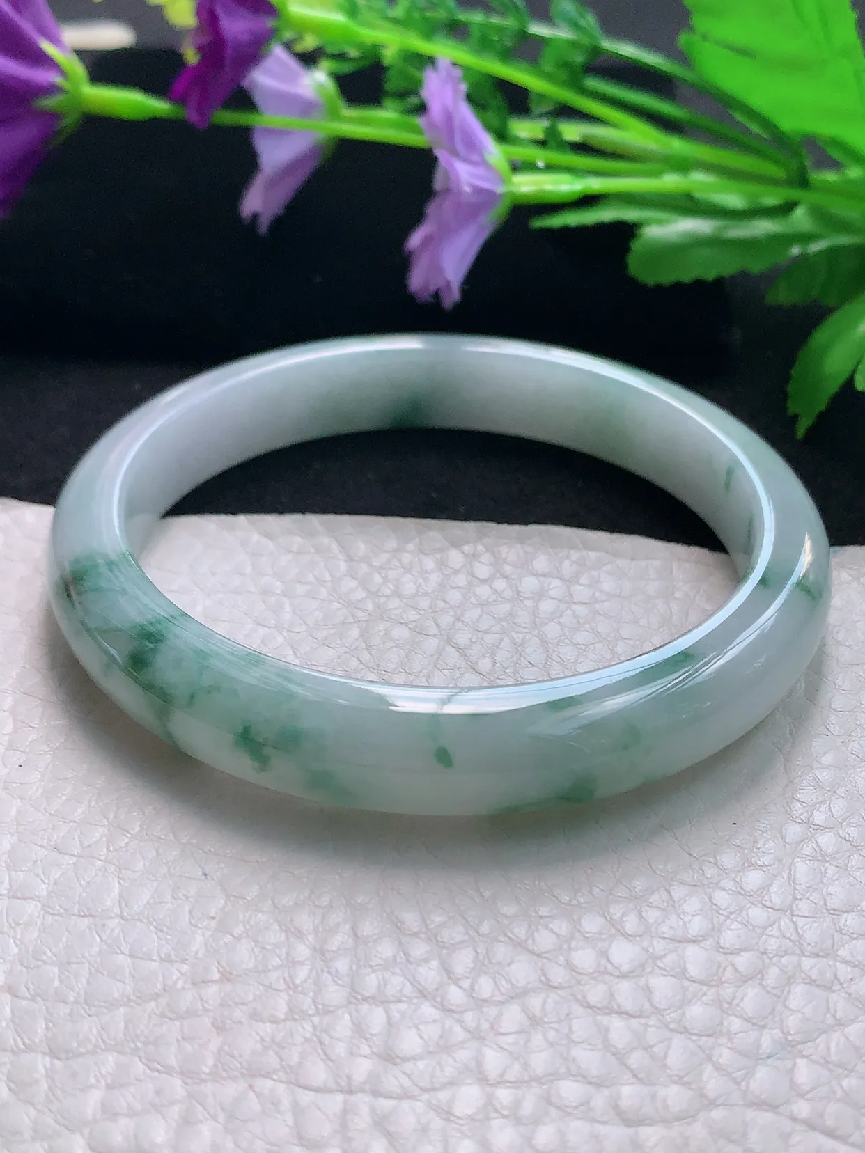 js自然光65*11.3*8.5平安镯大圈口天然缅甸翡翠手镯水润正圈宽边镯子