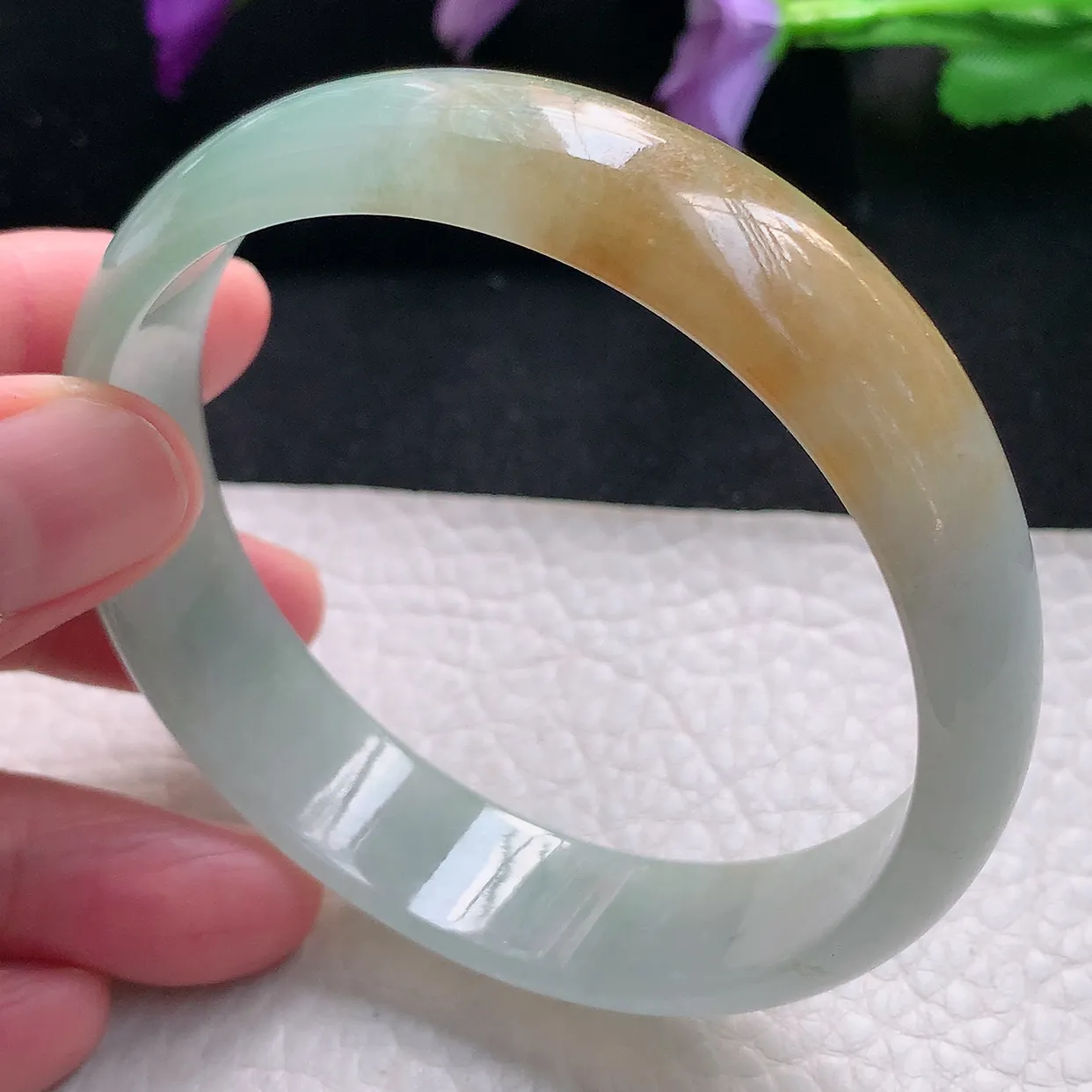 mq自然光60*15*5轮胎镯 天然缅甸翡翠a货手镯黄翡正圈宽边平安镯冰透镯子