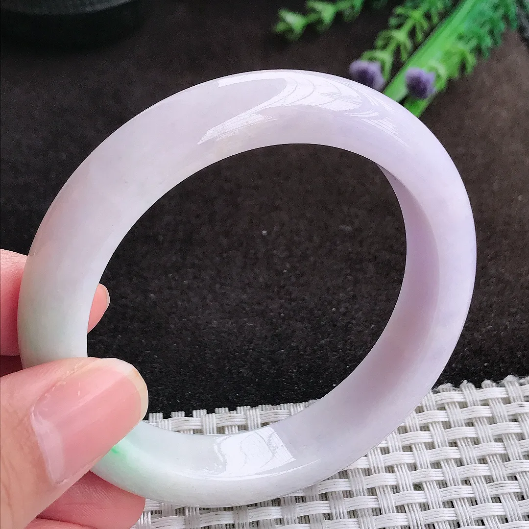 自然光57/12.8/8.8老坑秀气温润紫罗兰手镯宽边翡翠玉镯美人镯