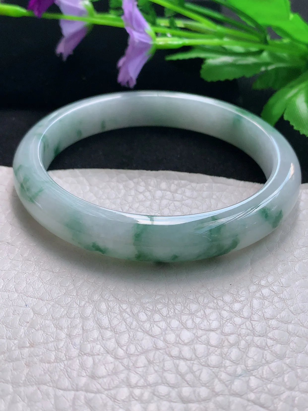 js自然光65*11.3*8.5平安镯大圈口天然缅甸翡翠手镯水润正圈宽边镯子