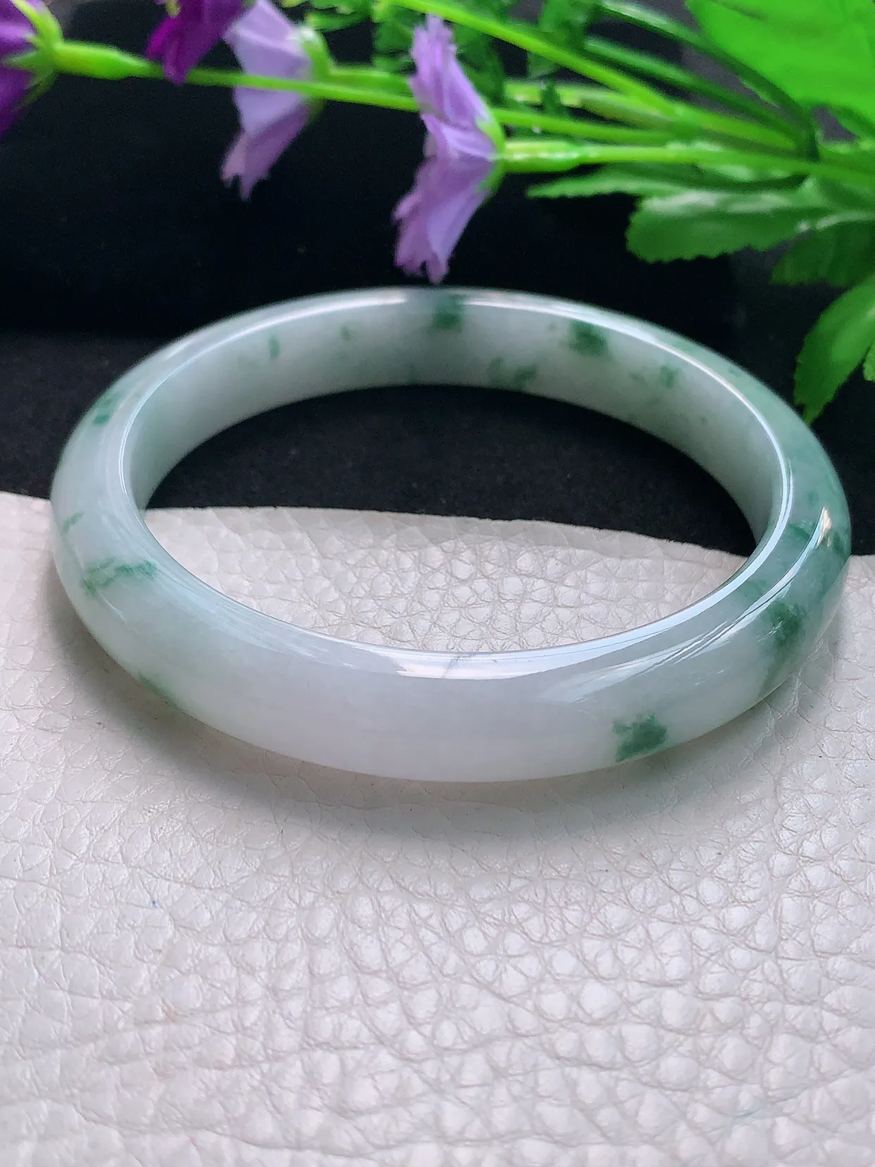 js自然光65*11.3*8.5平安镯大圈口天然缅甸翡翠手镯水润正圈宽边镯子