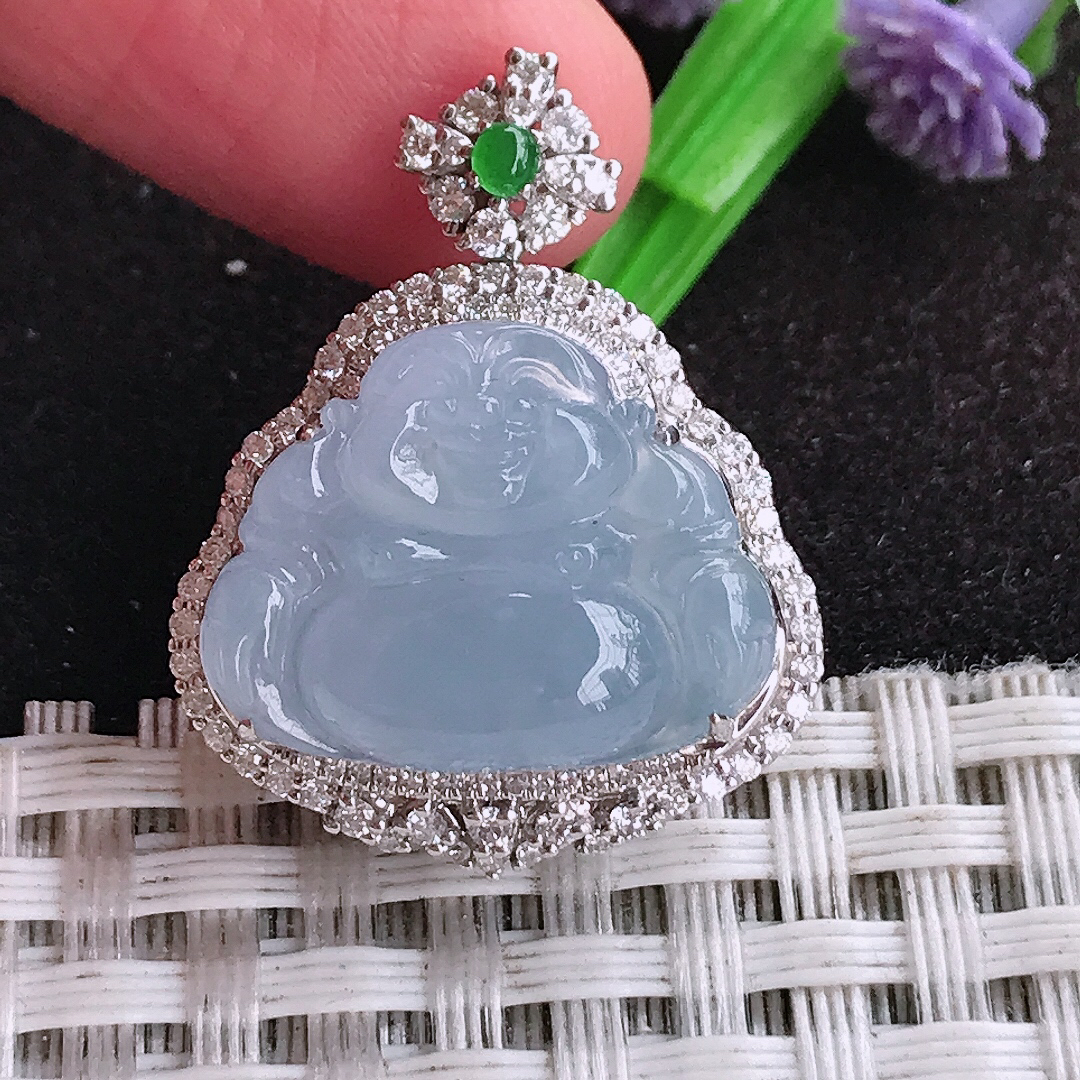 自然光28.2/22.2/13老坑18k金镶嵌冰紫罗兰佛公吊坠翡翠玉佛挂件