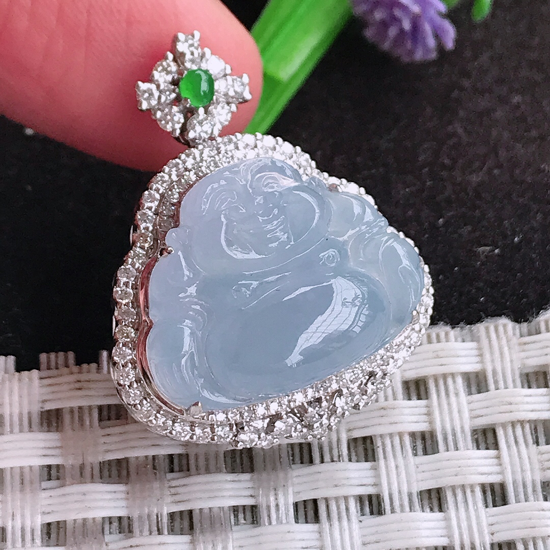 自然光28.2/22.2/13老坑18k金镶嵌冰紫罗兰佛公吊坠翡翠玉佛挂件