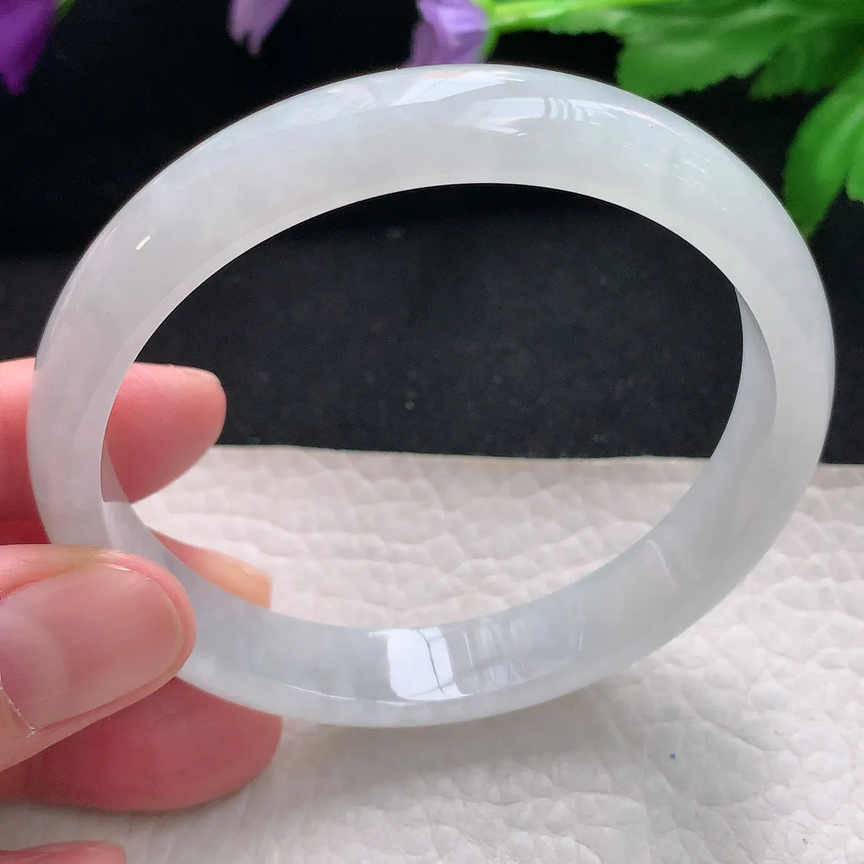 yh自然光60*11.2*6.5平安镯天然缅甸翡翠a货手镯白月光清透正圈宽边大圈口镯子