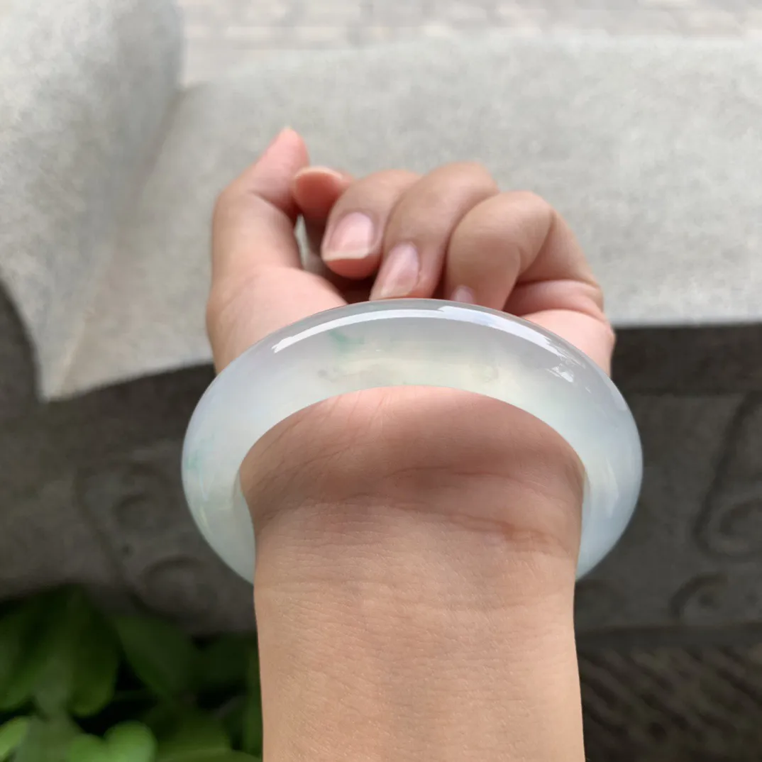 圈口 55.8-13.2-9 【冰玻种飘花正圈手镯】 正圈55 56可戴  冰透水润 起光