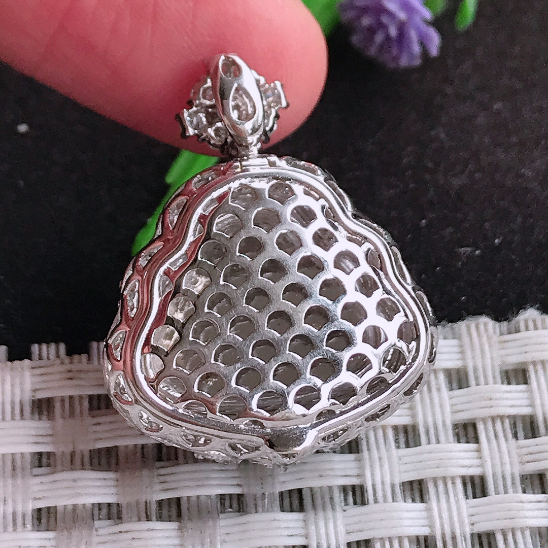 自然光28.2/22.2/13老坑18k金镶嵌冰紫罗兰佛公吊坠翡翠玉佛挂件