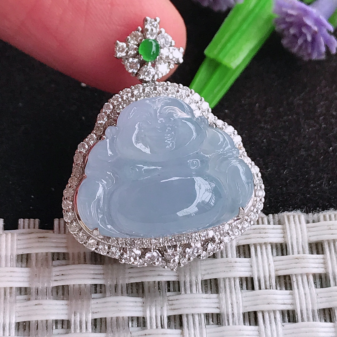 自然光28.2/22.2/13老坑18k金镶嵌冰紫罗兰佛公吊坠翡翠玉佛挂件