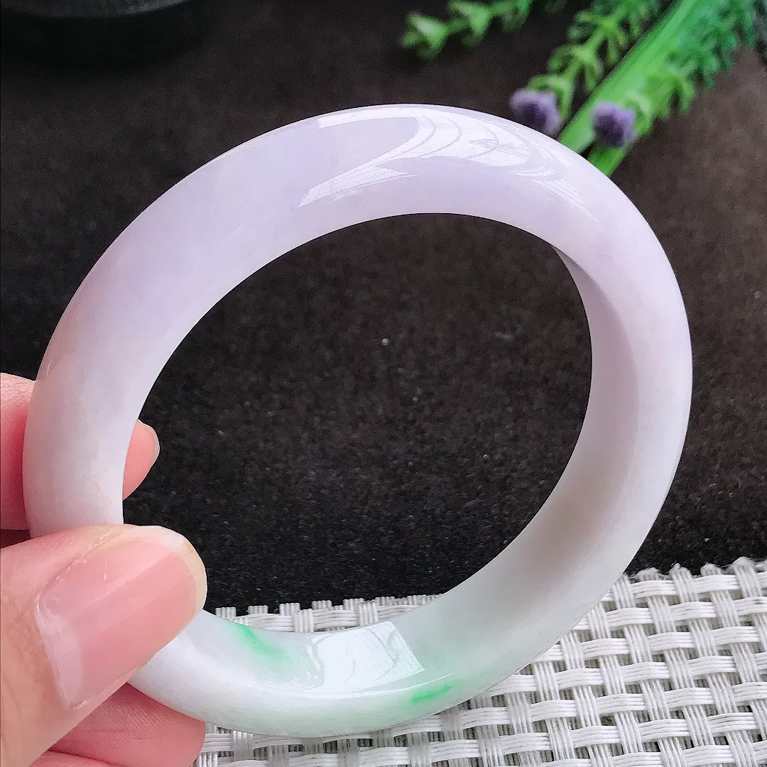 自然光57/12.8/8.8老坑秀气温润紫罗兰手镯宽边翡翠玉镯美人镯