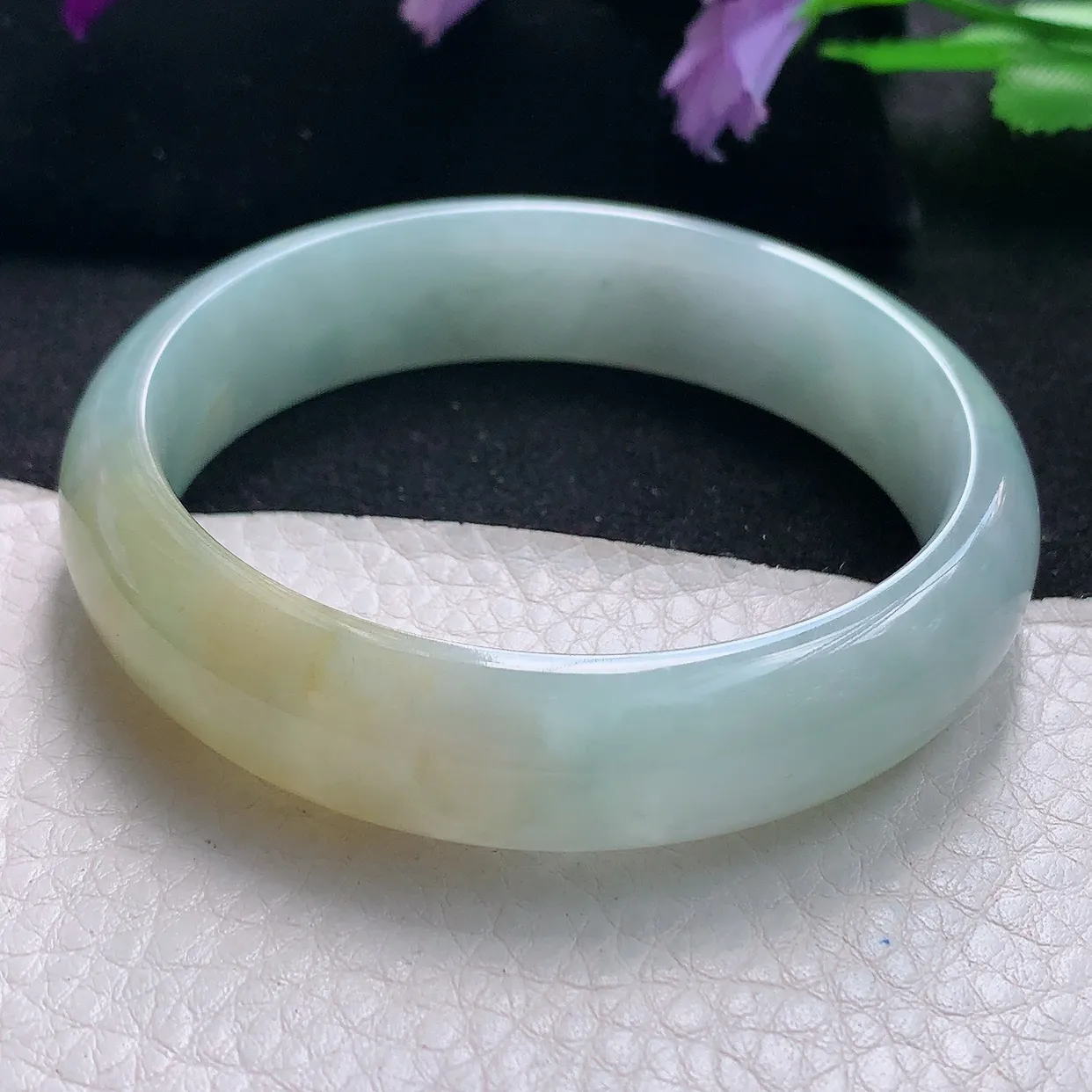 mq自然光55.5*14*7.3平安镯 天然缅甸翡翠a货手镯黄翡正圈宽边镯子