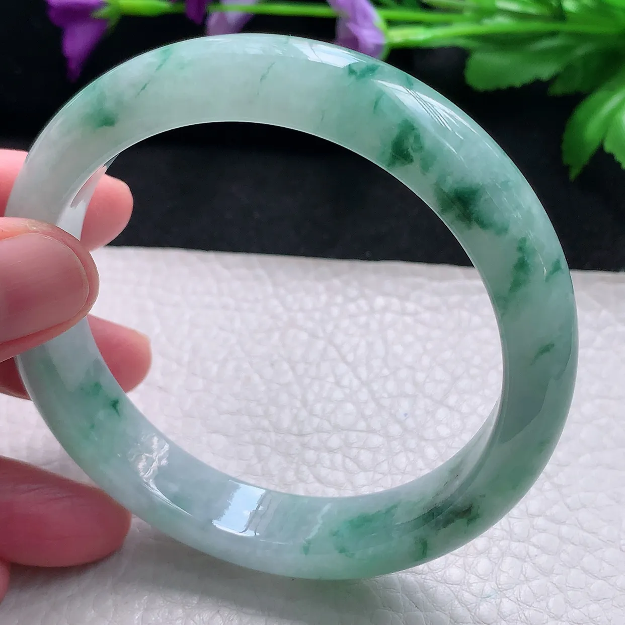 pj自然光52*12.8*8.8平安镯 天然缅甸翡翠a货手镯正圈小圈口镯子