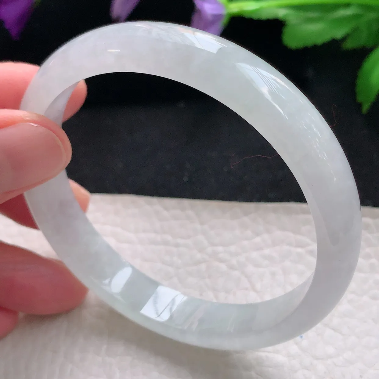 yh自然光60*11.2*6.5平安镯天然缅甸翡翠a货手镯白月光清透正圈宽边大圈口镯子