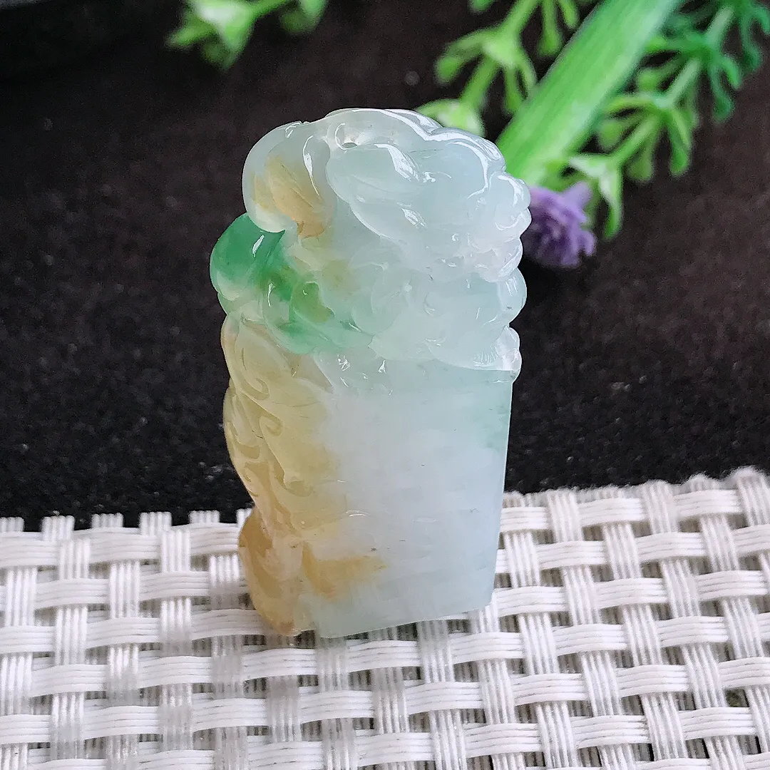 自然光47/19.8/11.6老坑冰润起胶福禄寿三彩貔貅印章翡翠玉百搭