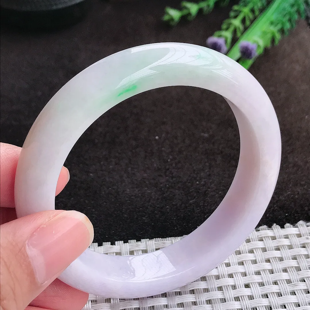 自然光57/12.8/8.8老坑秀气温润紫罗兰手镯宽边翡翠玉镯美人镯