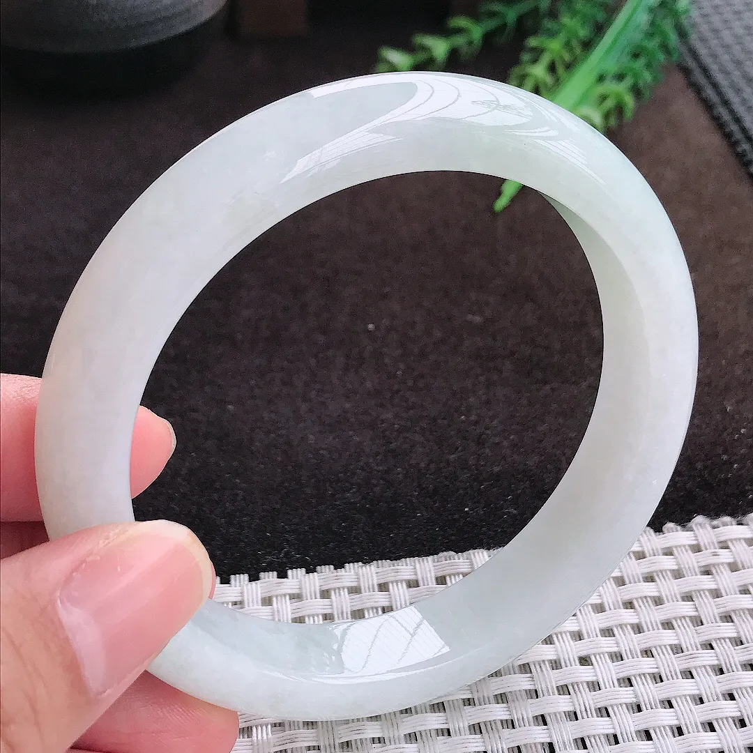 自然光63/12.8/9老坑冰胶水灵飘花大圈口手镯宽边翡翠玉镯美人镯