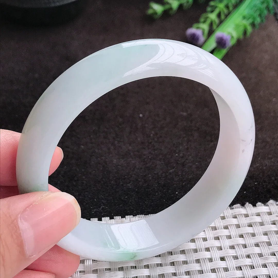 自然光58/15/7.6老坑冰润飘花轮胎手镯宽边翡翠玉镯美人镯