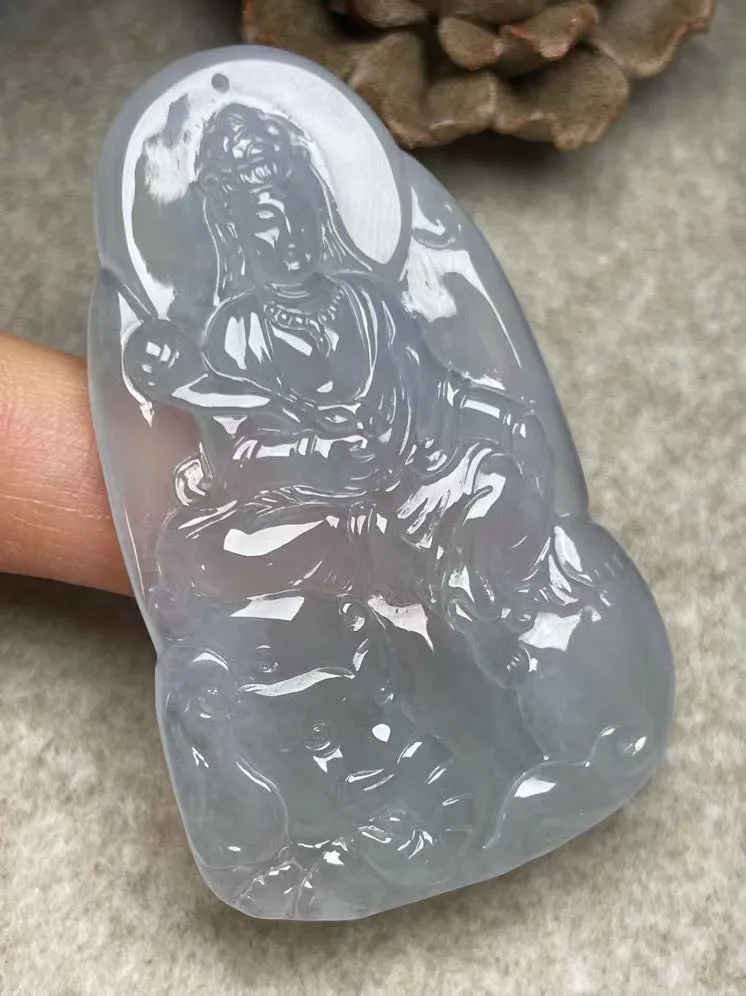 冰种【普贤菩萨】吊坠，种水好，玉质细腻 ，卖相好‘