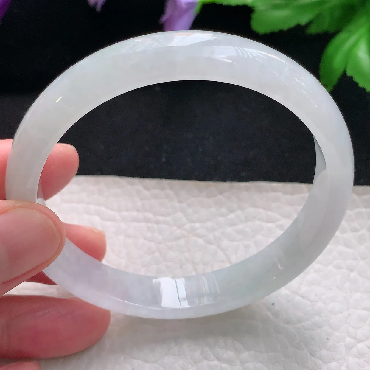 yh自然光60*11.2*6.5平安镯天然缅甸翡翠a货手镯白月光清透正圈宽边大圈口镯子