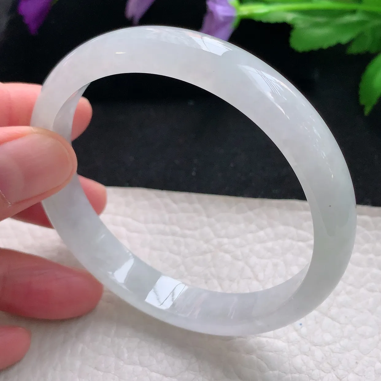 yh自然光60*11.2*6.5平安镯天然缅甸翡翠a货手镯白月光清透正圈宽边大圈口镯子