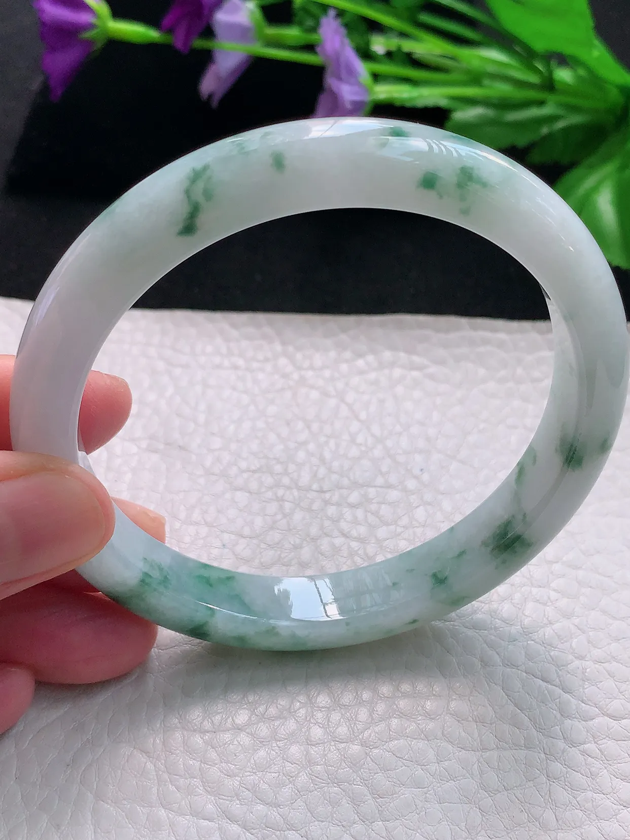 js自然光65*11.3*8.5平安镯大圈口天然缅甸翡翠手镯水润正圈宽边镯子