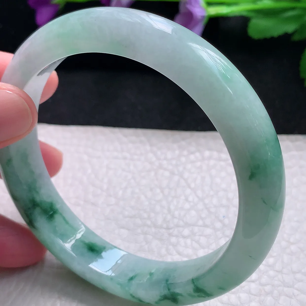 pj自然光52*12.8*8.8平安镯 天然缅甸翡翠a货手镯正圈小圈口镯子