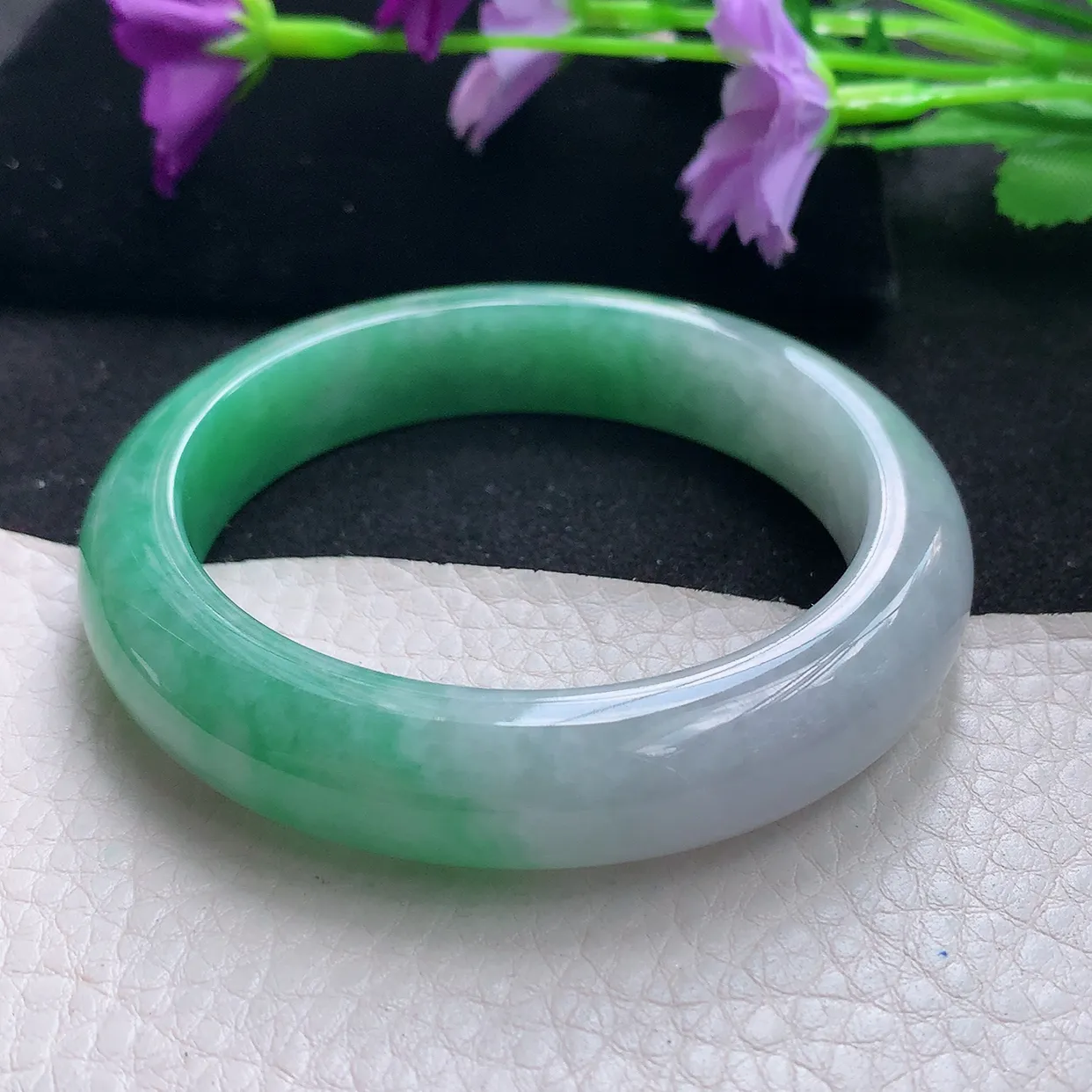 Pj自然光54*12.3*8.7平安镯 天然缅甸翡翠a货手镯半山半水绿镯手镯