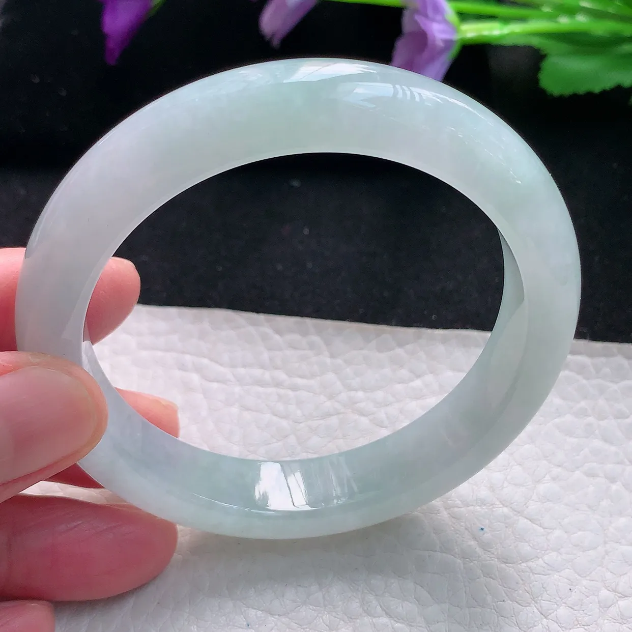 jm自然光56.5*12.5*8.7平安镯 天然缅甸翡翠a货手镯白月光正圈冰透镯子