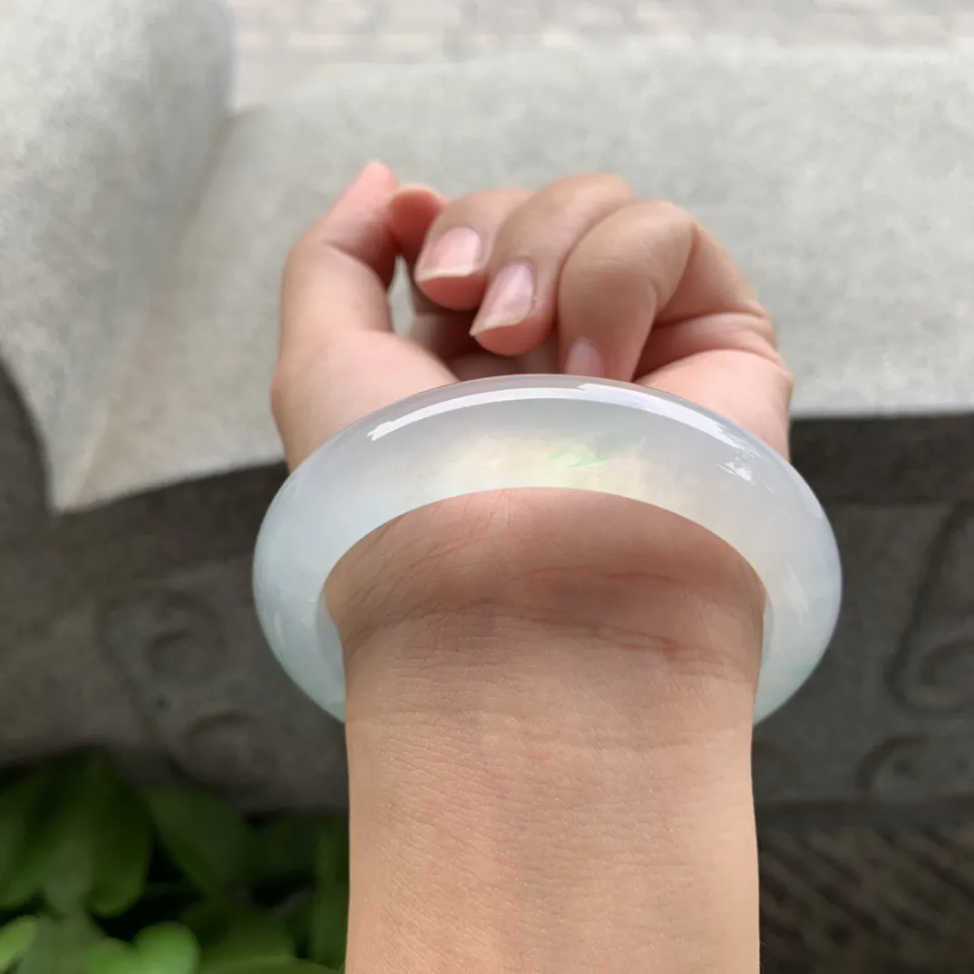 圈口 55.8-13.2-9 【冰玻种飘花正圈手镯】 正圈55 56可戴  冰透水润 起光