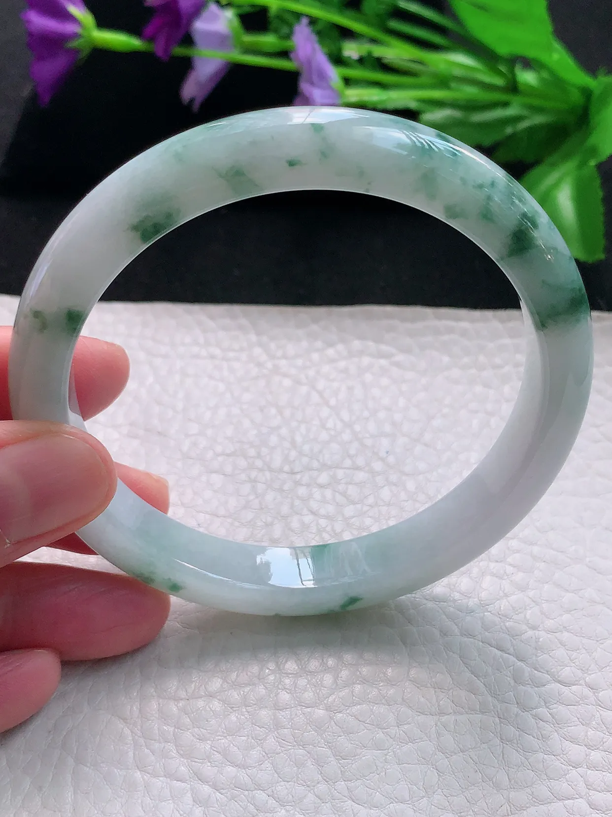 js自然光65*11.3*8.5平安镯大圈口天然缅甸翡翠手镯水润正圈宽边镯子