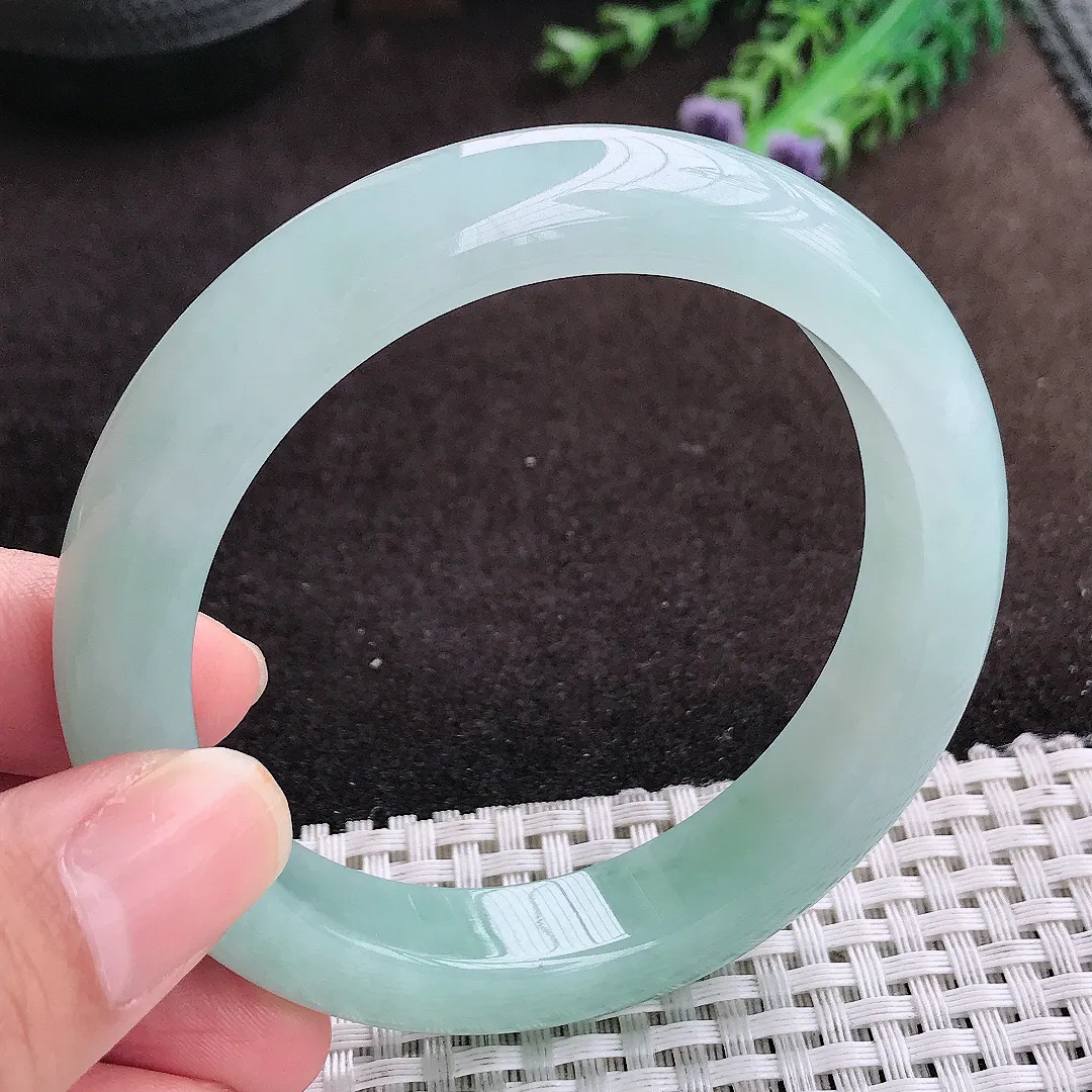 自然光57.5/12.3/9.3老坑冰胶果冻冰晴天空蓝手镯宽边翡翠玉镯美人镯