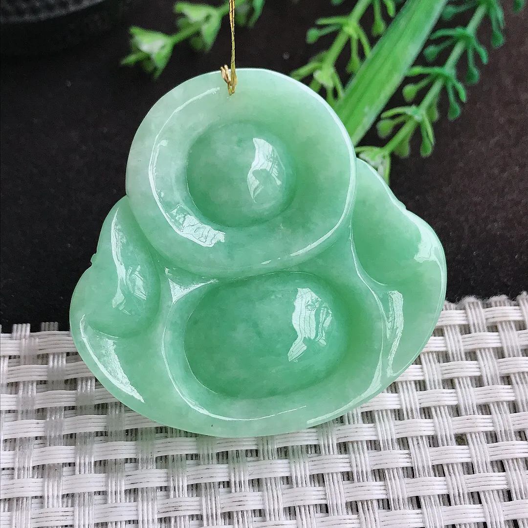 自然光48.5/50.5/12老坑温润满绿大佛公吊坠翡翠玉坠挂件