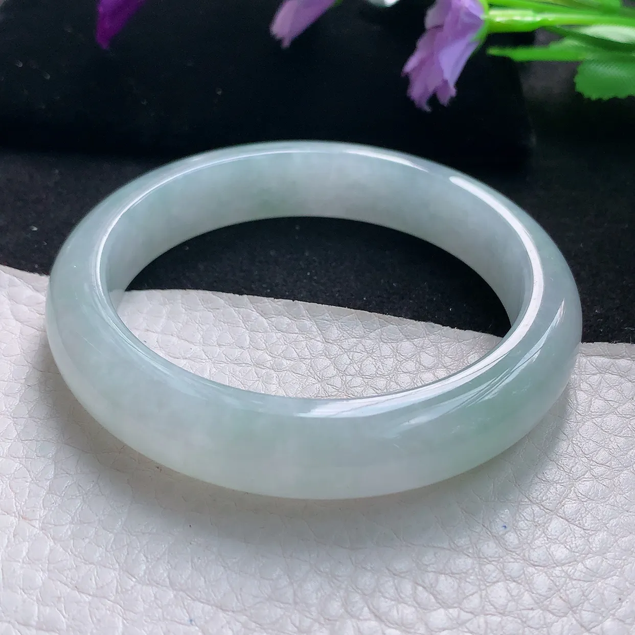 jm自然光56.5*12.5*8.7平安镯 天然缅甸翡翠a货手镯白月光正圈冰透镯子