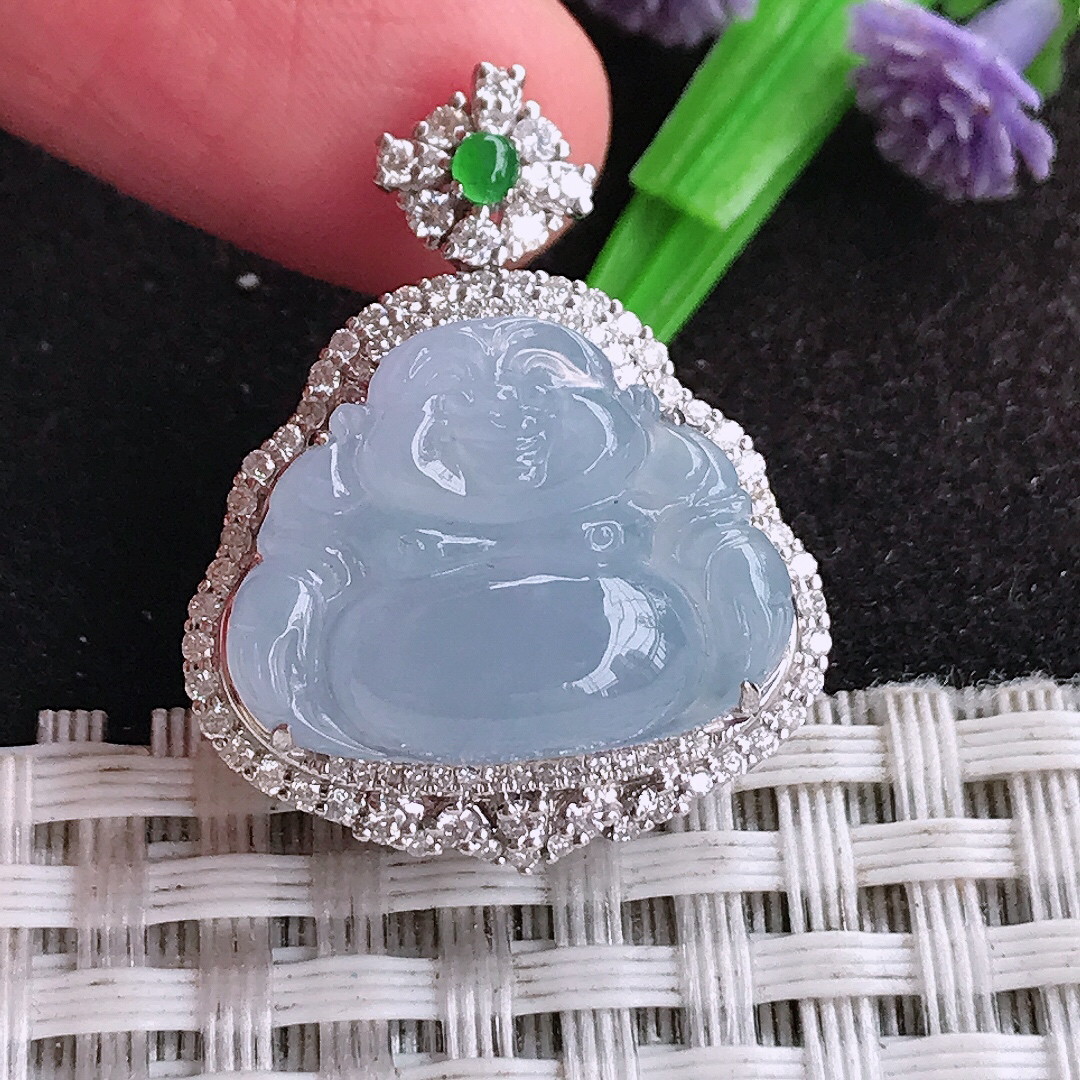 自然光28.2/22.2/13老坑18k金镶嵌冰紫罗兰佛公吊坠翡翠玉佛挂件