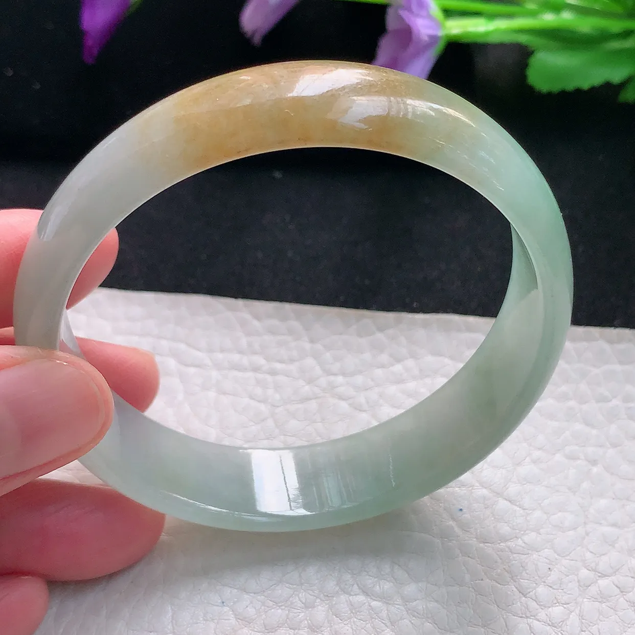 mq自然光60*15*5轮胎镯 天然缅甸翡翠a货手镯黄翡正圈宽边平安镯冰透镯子