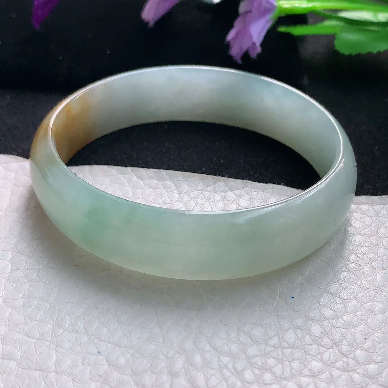 mq自然光60*15*5轮胎镯 天然缅甸翡翠a货手镯黄翡正圈宽边平安镯冰透镯子