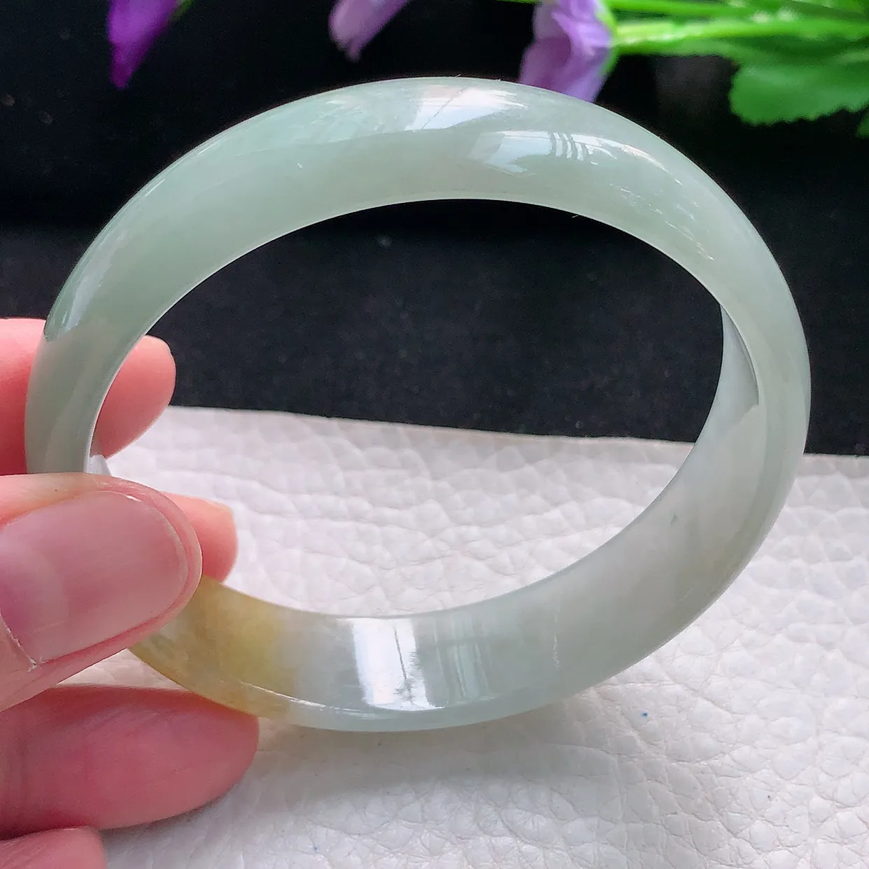 mq自然光60*15*5轮胎镯 天然缅甸翡翠a货手镯黄翡正圈宽边平安镯冰透镯子