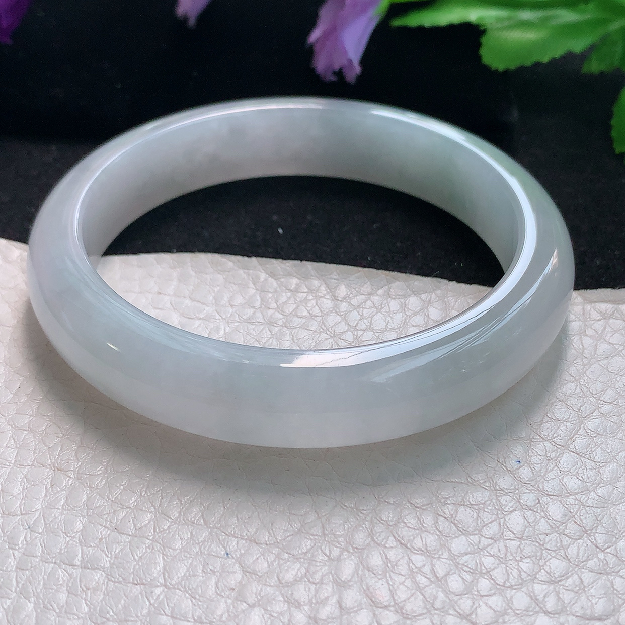 yh自然光61*12.5*8.3大圈口平安镯天然缅甸翡翠a货手镯白月光清透正圈宽边镯子