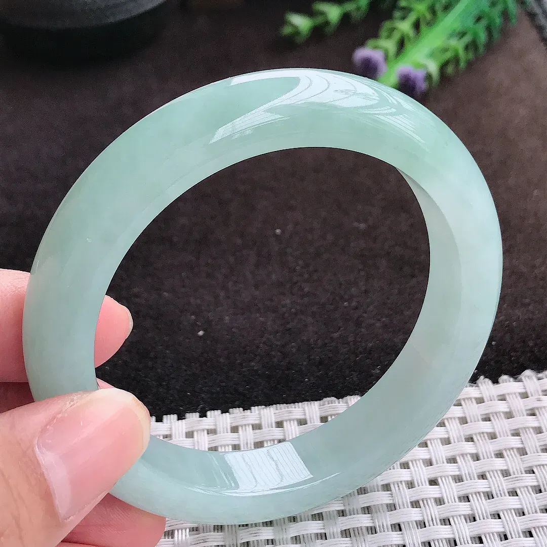 自然光57.5/12.3/9.3老坑冰胶果冻冰晴天空蓝手镯宽边翡翠玉镯美人镯