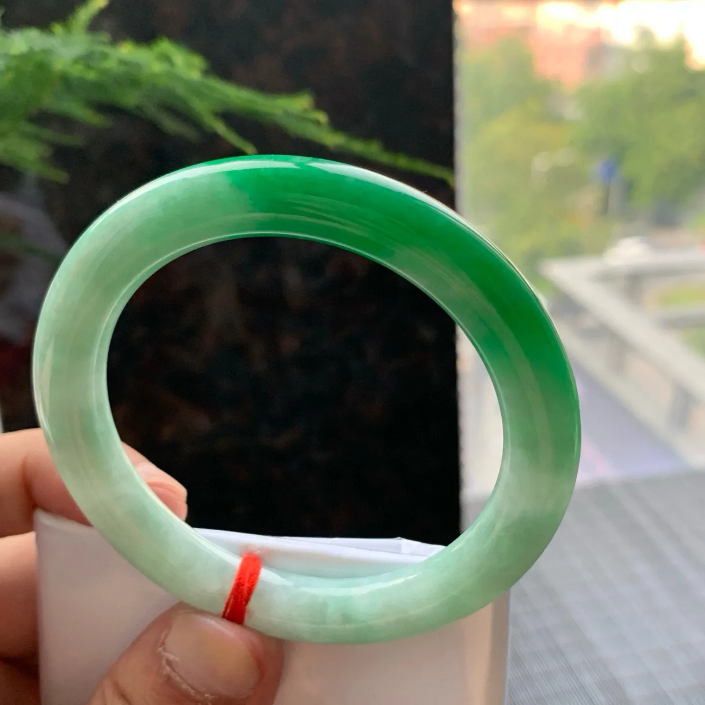 圆条一大节阳绿 内圈微纹 尺寸:54.1/8.5/9.1 色好