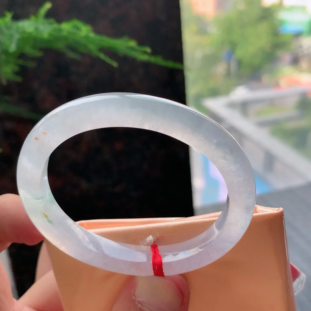 贵妃冰玻黄加绿 无瑕 尺寸:53.1/8.3/7.4 种水好