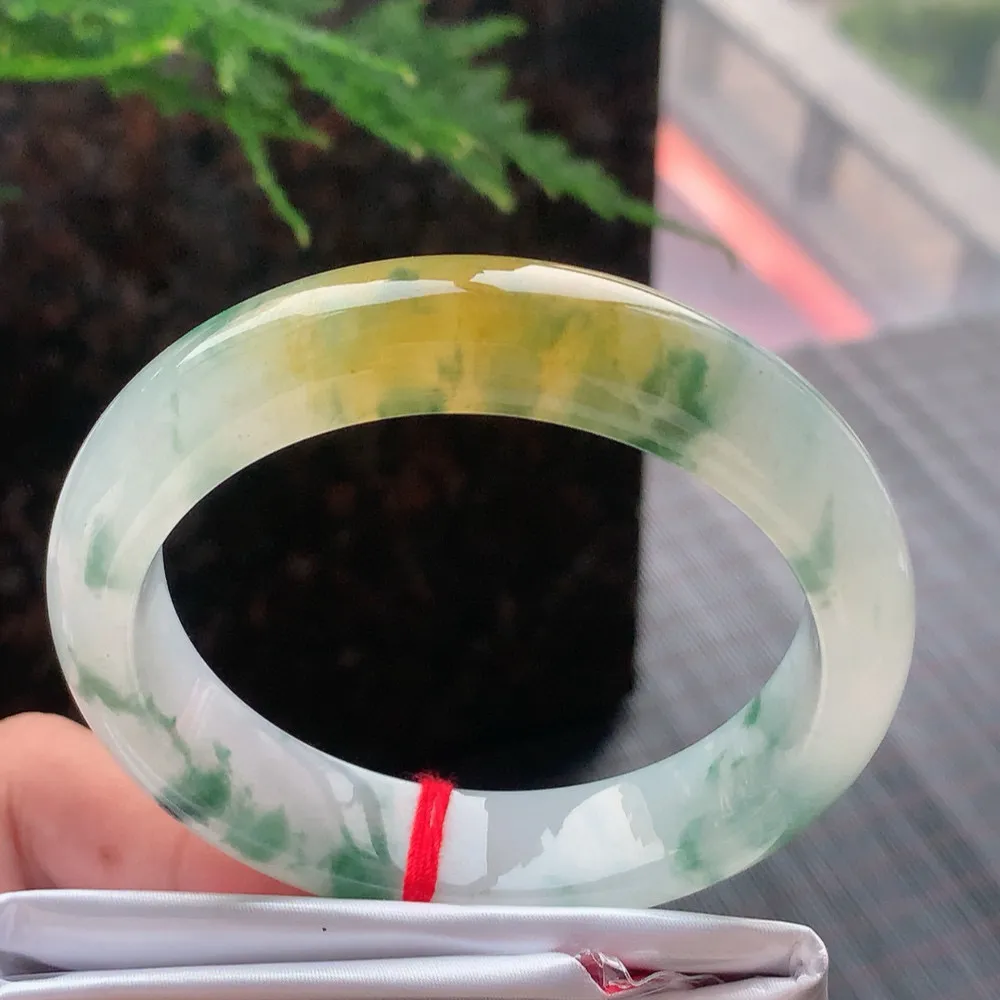 正圈高冰黄翡飘花 一丝棉根 尺寸:55.1/13/8.4 种色俱佳