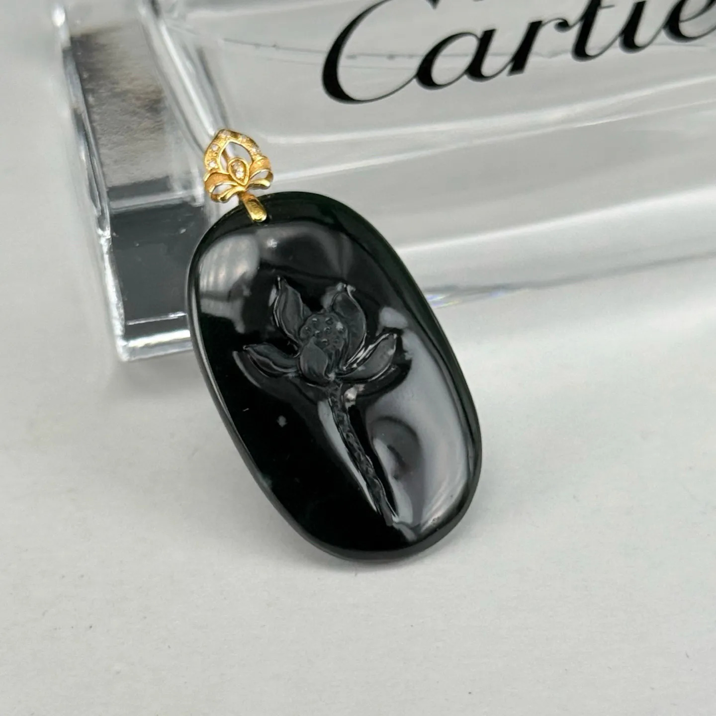 精品18k墨翠荷花牌 简约大气 打灯通透 油性十足 尺寸38.6